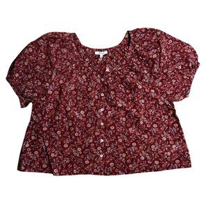 Madewell Womens Floral Emilina Button-Front Blouse Small Mahogany Cotton NWOT